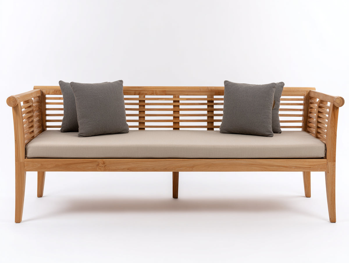 Gartenbank aus Holz 180 x 70 x 85 cm - Naturholz Beige - Modernes Latten Design mit Armlehnen