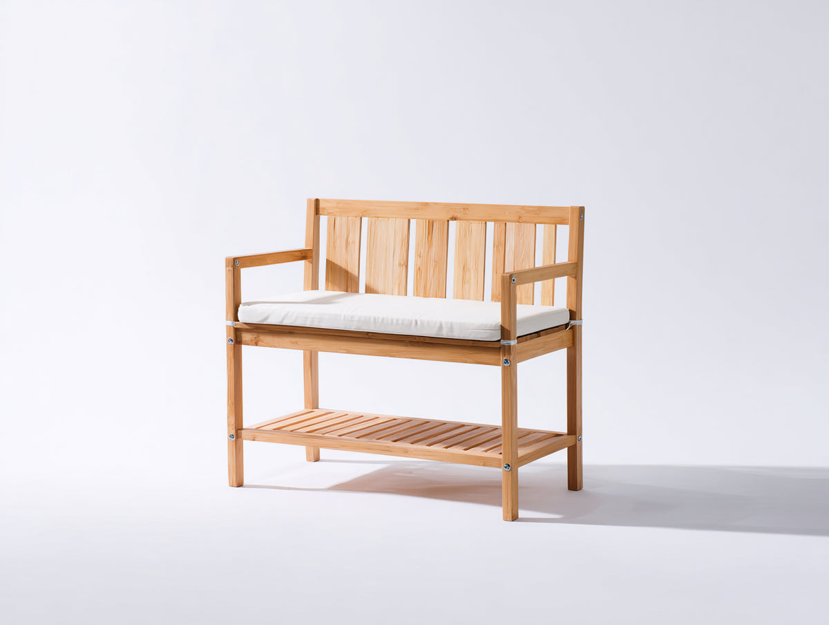 Gartenbank Holz 150x60x85 cm - Naturholz - Moderne Sitzbank mit Rückenlehne Armlehnen und Ablagefläche für Garten Terrasse und Außenbereich