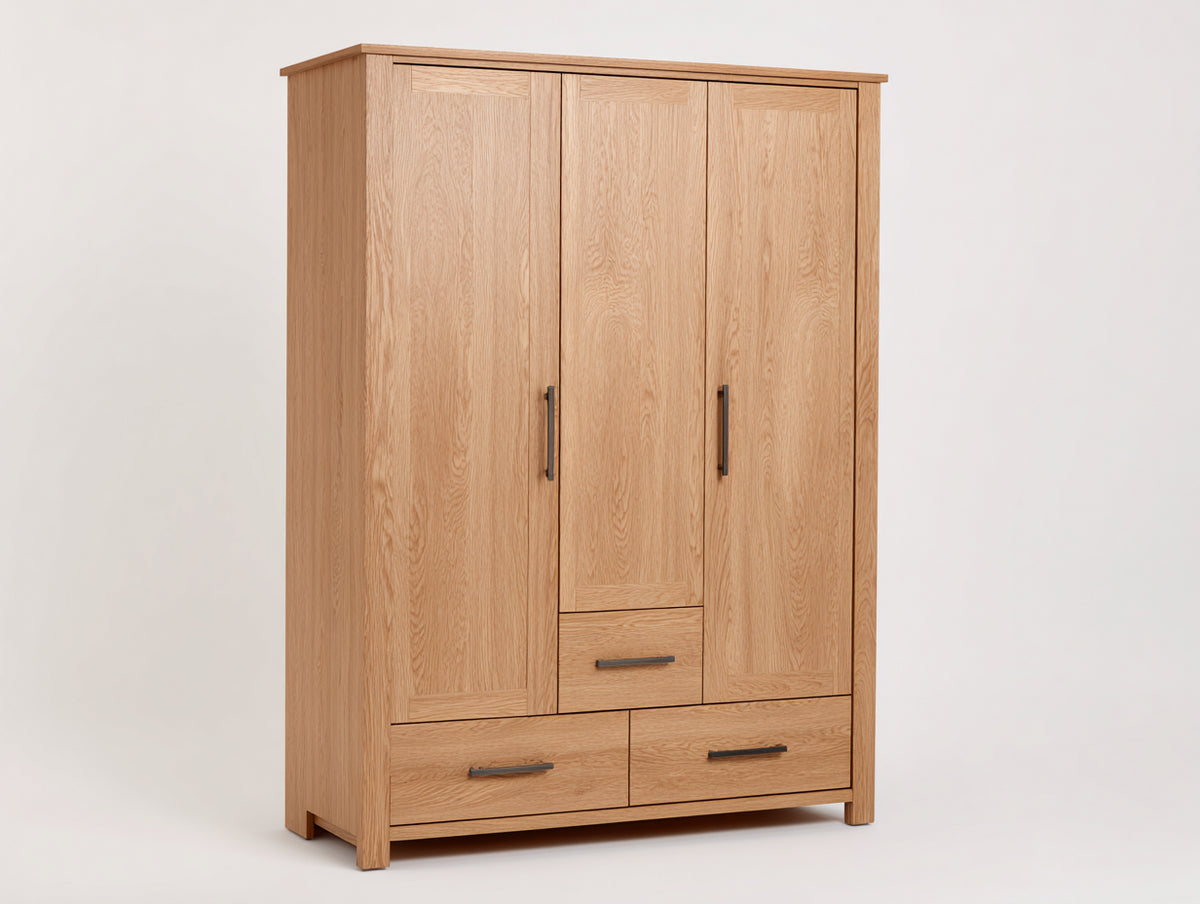 Kleiderschrank Holzwerkstoff 140x55x200 cm - Natur Braun - 3 Türen und 3 Schubladen im klassischen Design