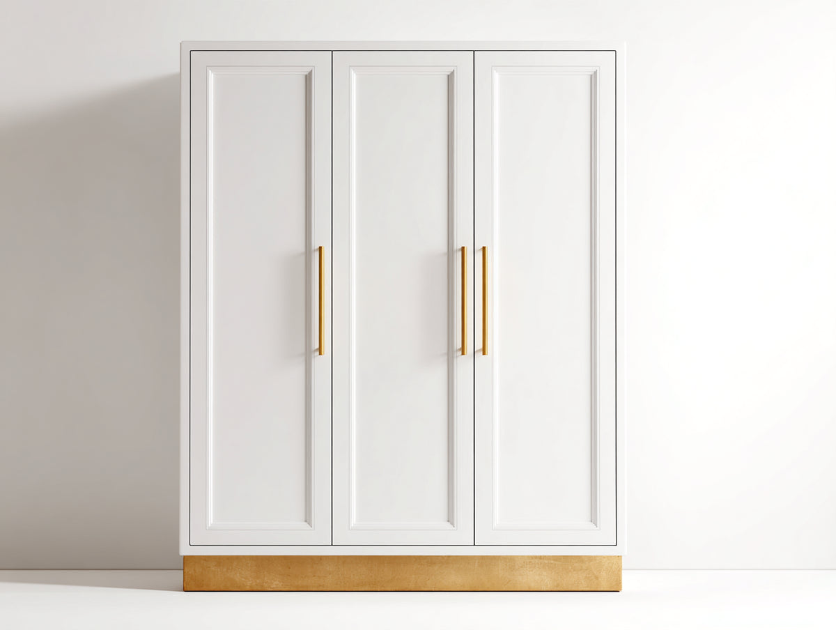 Kleiderschrank aus Holz 150 x 55 x 200 cm - Weiß Gold - Elegantes Design mit 3 Türen