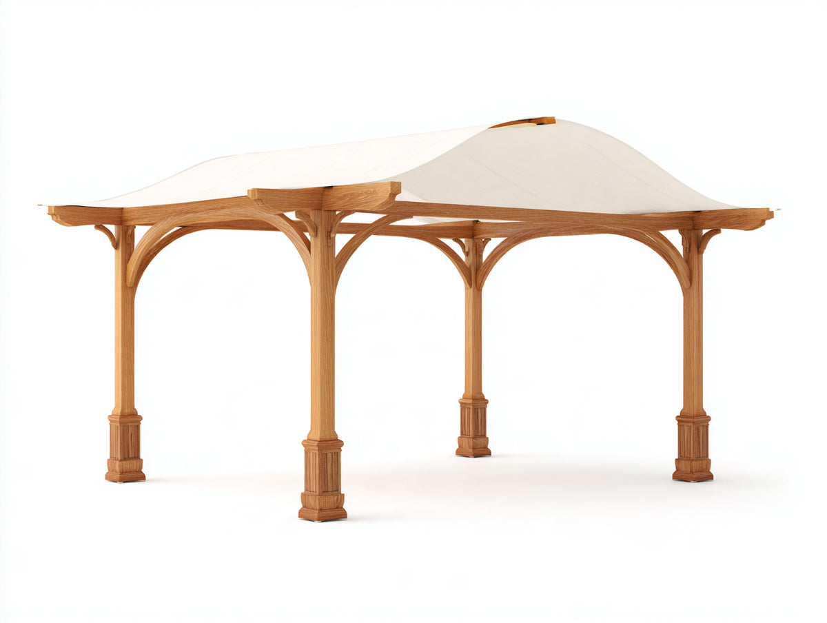 Pavillon Holz 600x400x300 cm - Naturholz Weiß - Gartenpavillon mit Stoffdach für Terrasse Garten und Außenbereich