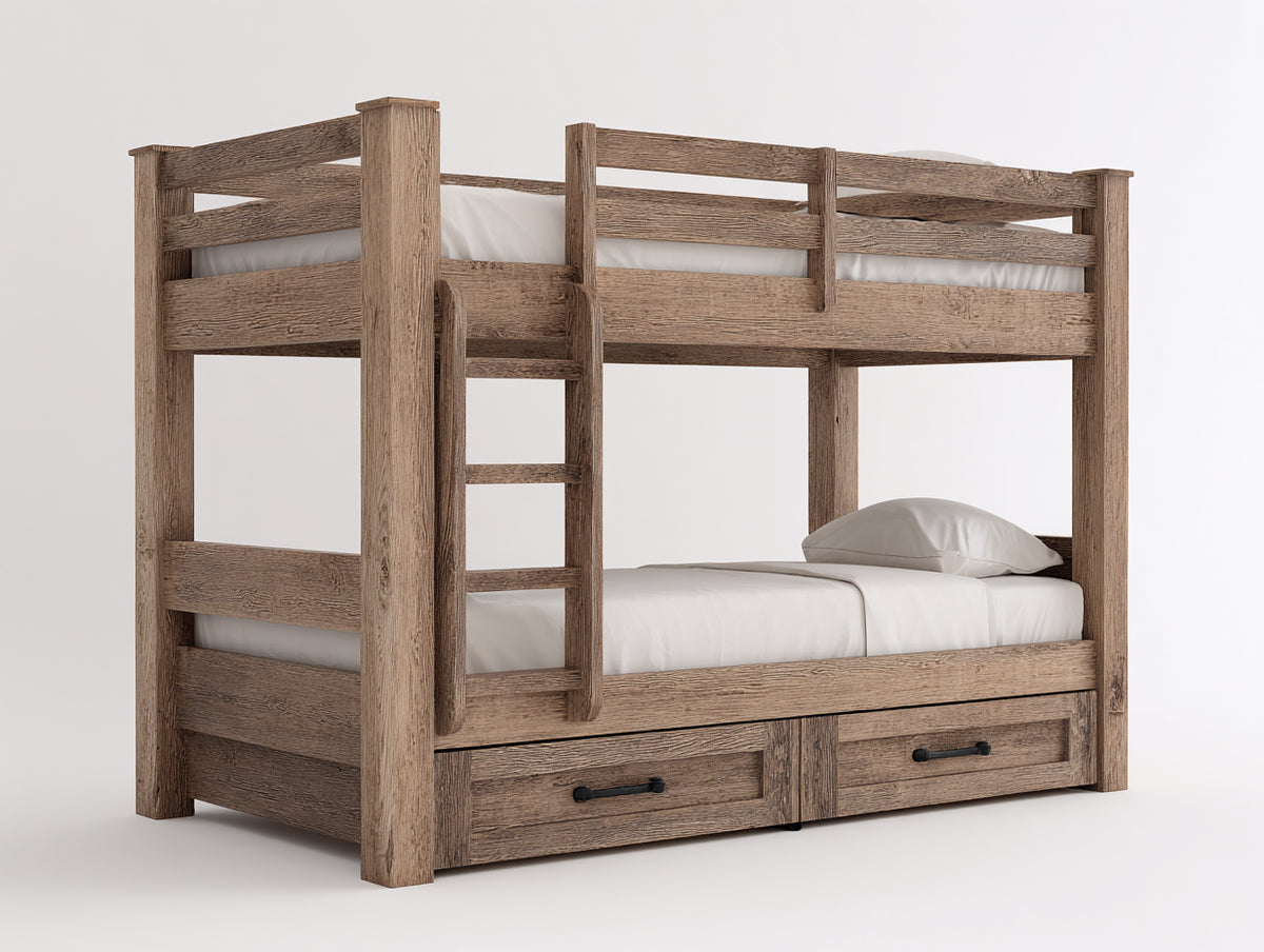 Etagenbett Holz 210 x 140 x 170 cm - Naturbraun - Stockbett mit Schubladen für Kinderzimmer