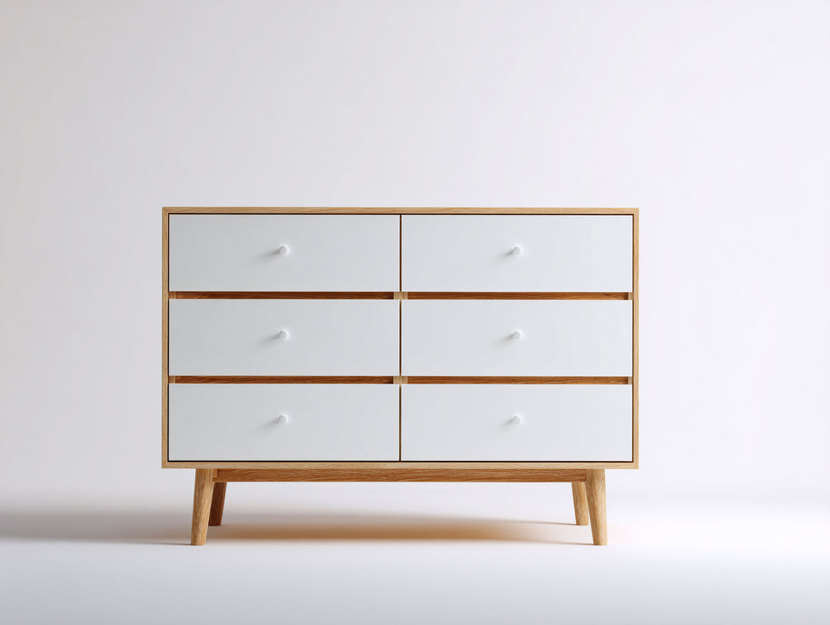 Kommode mit Schubladen Holzwerkstoff 120x45x90 cm - Weiß Natur - 6 Schubladen im modernen Design