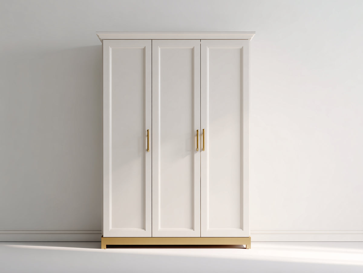 Kleiderschrank Holzwerkstoff 130x55x200 cm - Weiß Gold - 3 Türen im klassischen Design