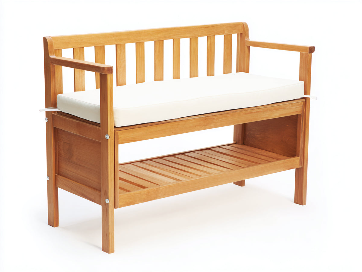 Gartenbank aus Holz 120 x 60 x 90 cm - Naturholz Weiß - Klassisches Design mit Armlehnen und Ablage