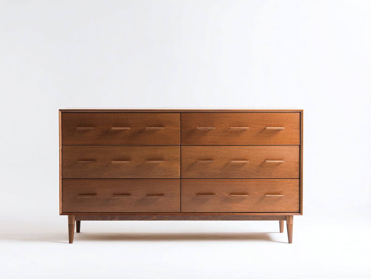 Kommode mit Schubladen aus Holz 150 x 45 x 90 cm - Dunkelbraun - Retro Design mit 6 Schubladen