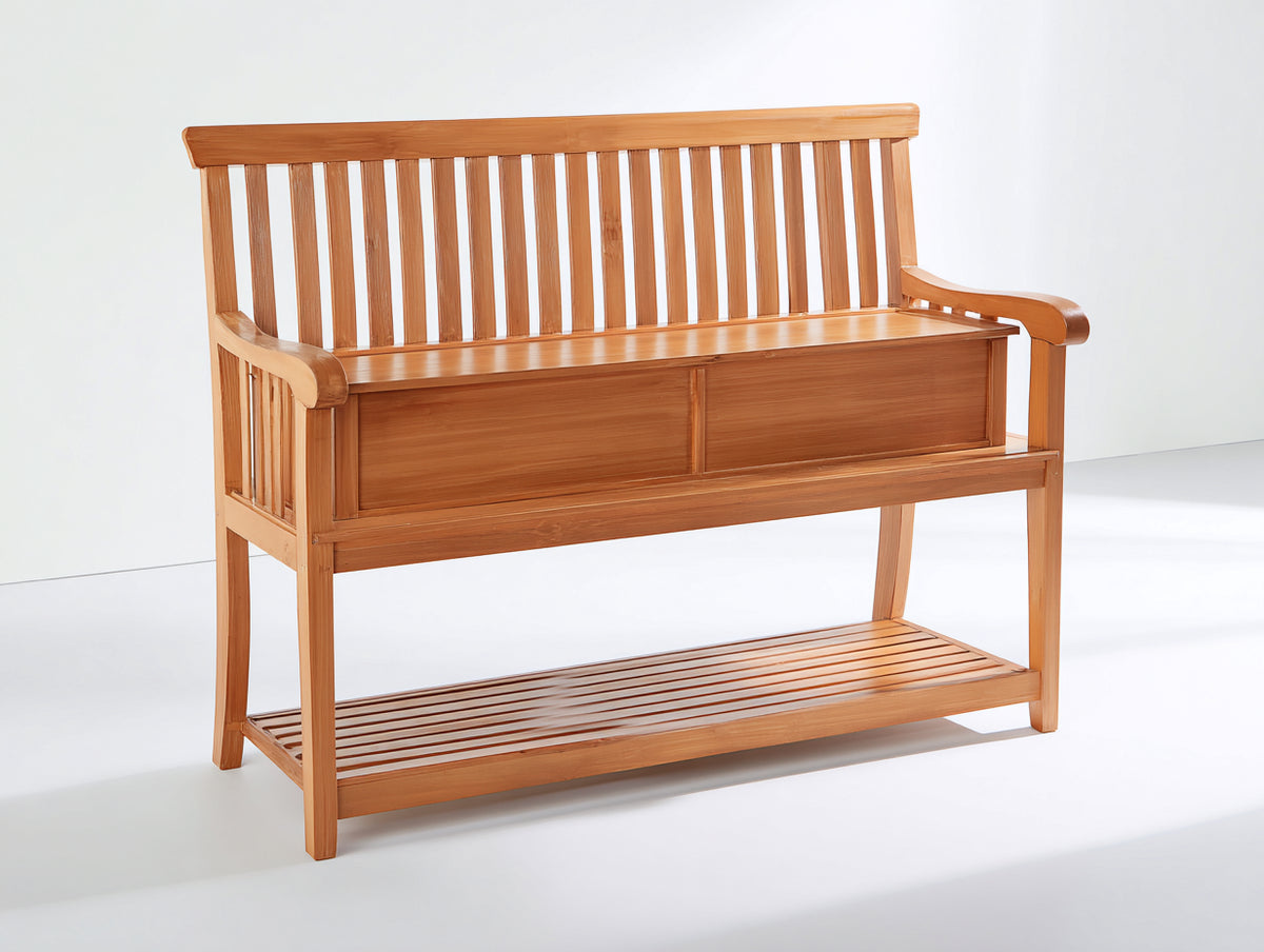 Gartenbank Holz 220x70x90 cm - Naturholz - Moderne Sitzbank mit Rückenlehne Armlehnen und Ablagefläche für Garten Terrasse und Außenbereich