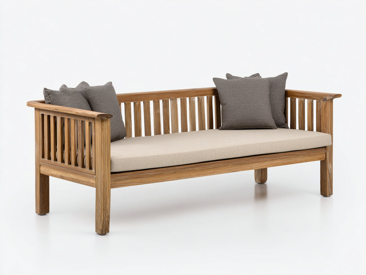 Gartenbank Holz 240x75x90 cm - Naturholz - Moderne Sitzbank mit Rückenlehne und Armlehnen für Garten Terrasse und Außenbereich