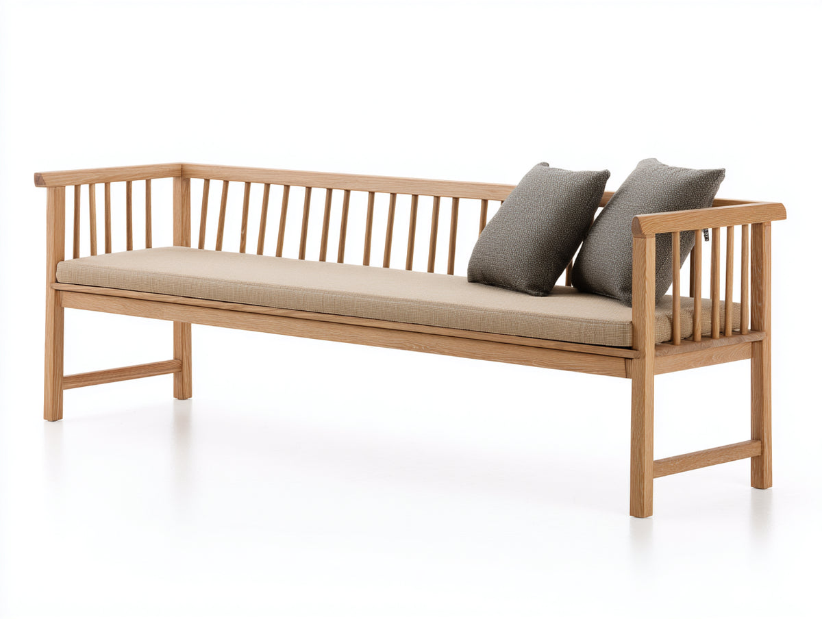 Gartenbank Massivholz 180x70x85 cm - Natur Beige - Gepolsterte Sitzfläche mit Lattenrücken und Armlehnen