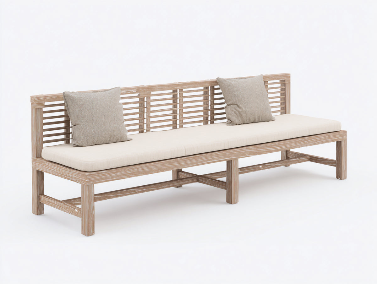 Gartenbank Massivholz 200x65x85 cm - Natur Beige - Gepolsterte Sitzfläche mit horizontalem Lattenrücken