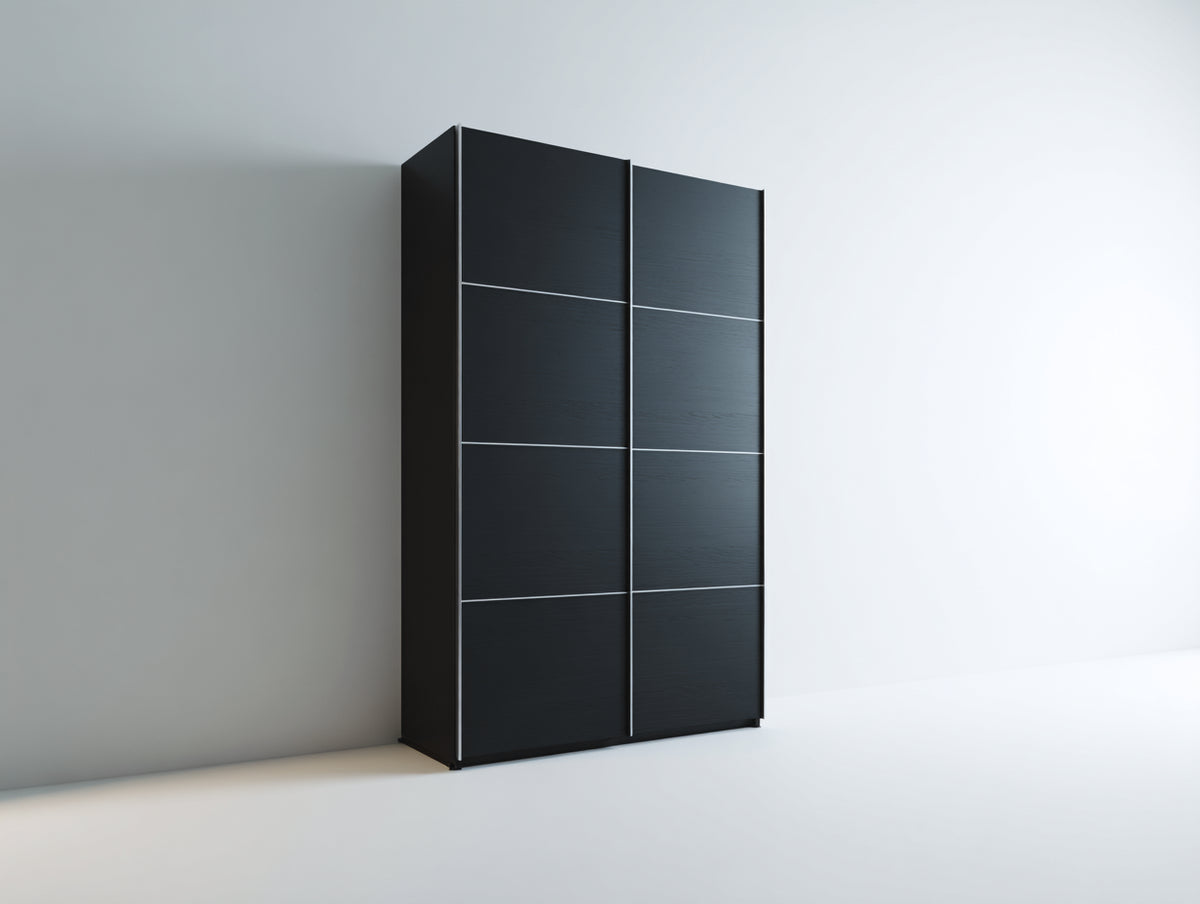 Kleiderschrank Holzwerkstoff 120x60x200 cm - Schwarz Silber - 2 Schiebetüren im modernen Design