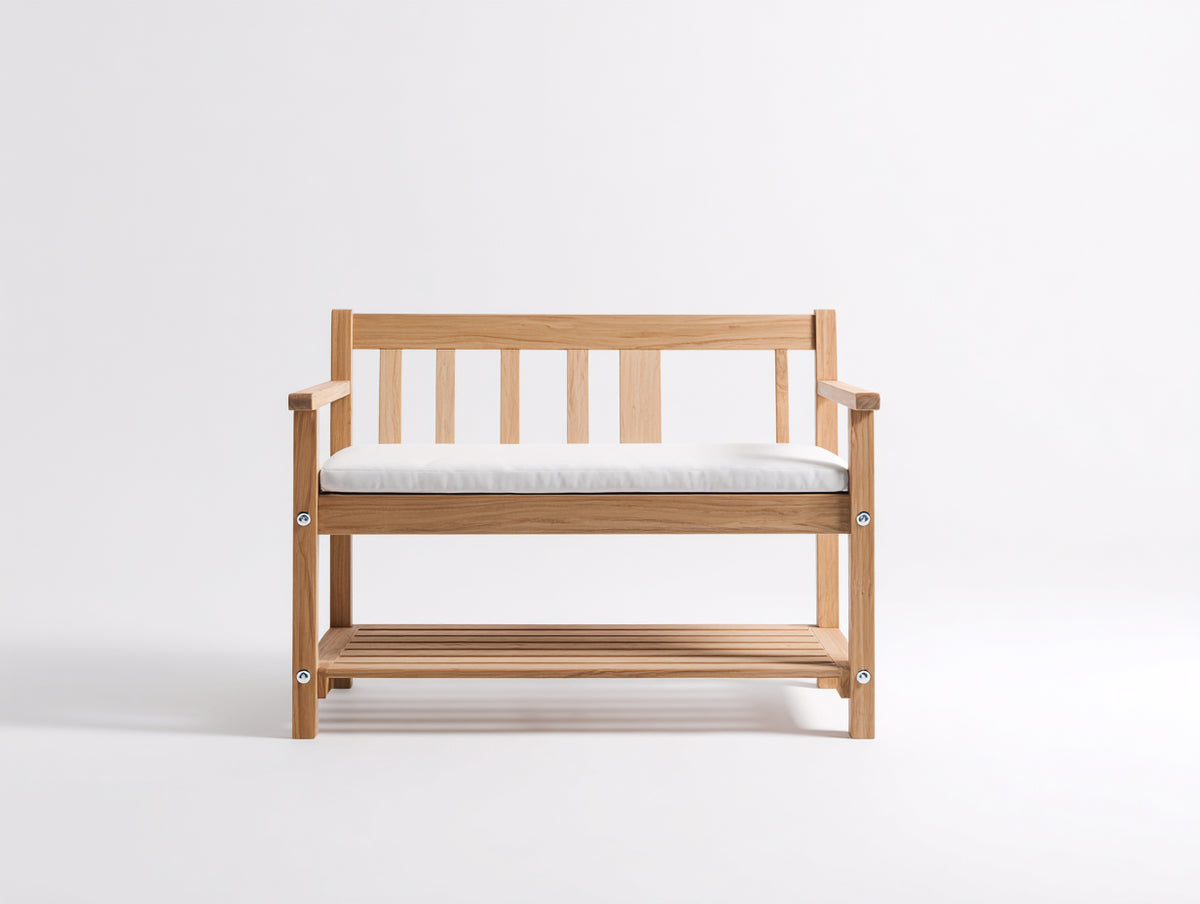Gartenbank Massivholz 110x50x85 cm - Natur Weiß - Gepolsterte Sitzfläche mit Ablage