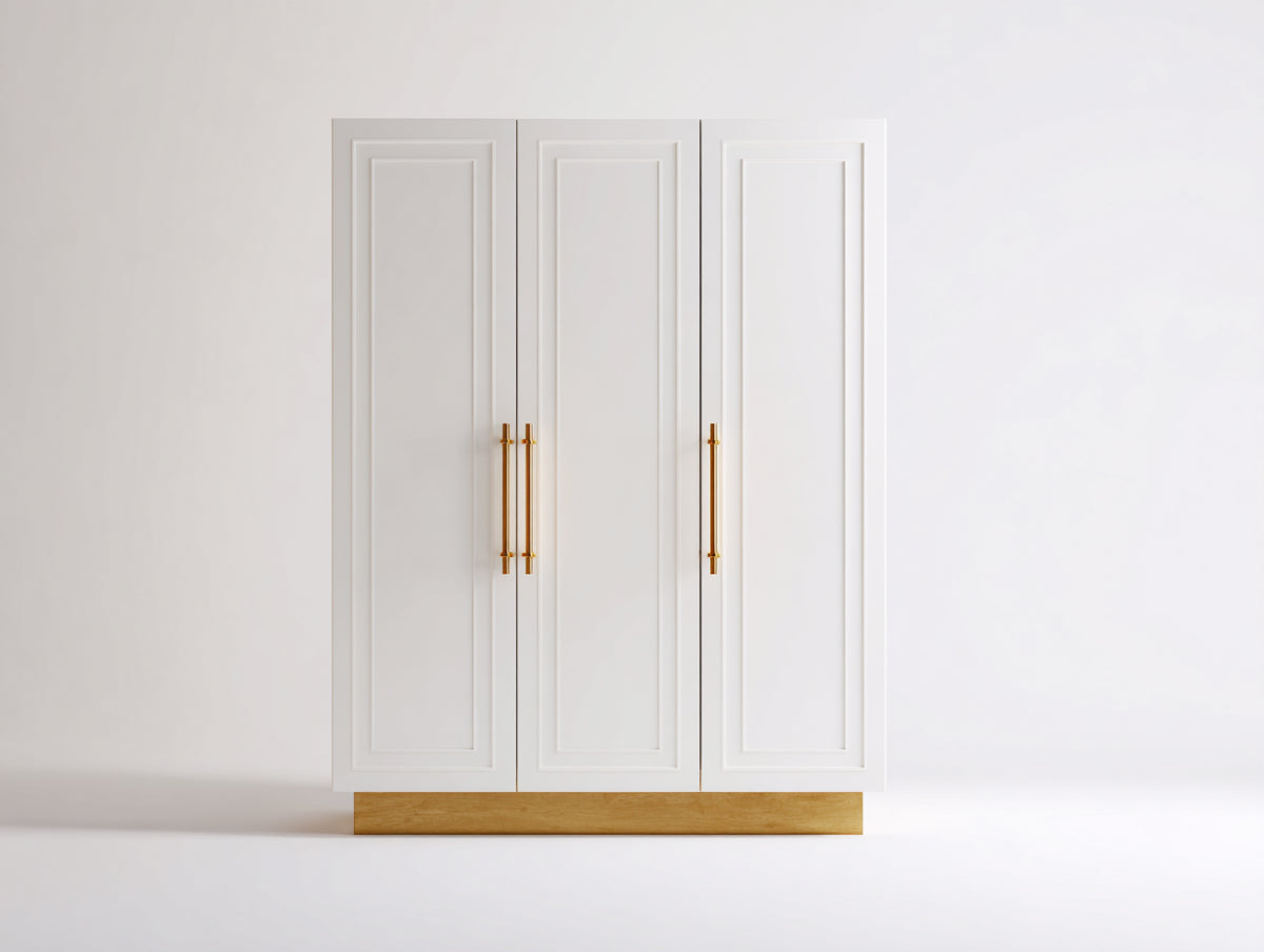 Kleiderschrank Holz 150 x 60 x 200 cm - Weiß und Naturholzfarben - Moderner Schrank mit 3 Türen für Schlafzimmer